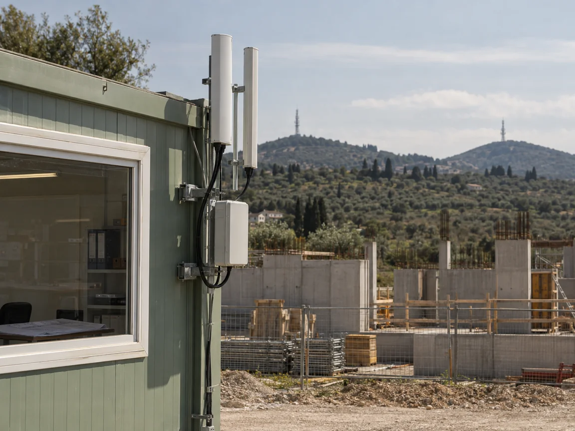 Antenne per la rete mobile installate su un ufficio di cantiere.