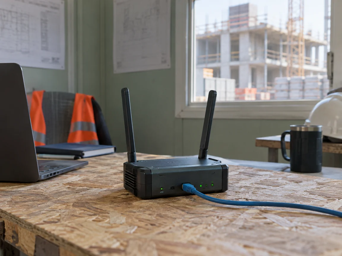 Router con antenne nel box ufficio di un cantiere.