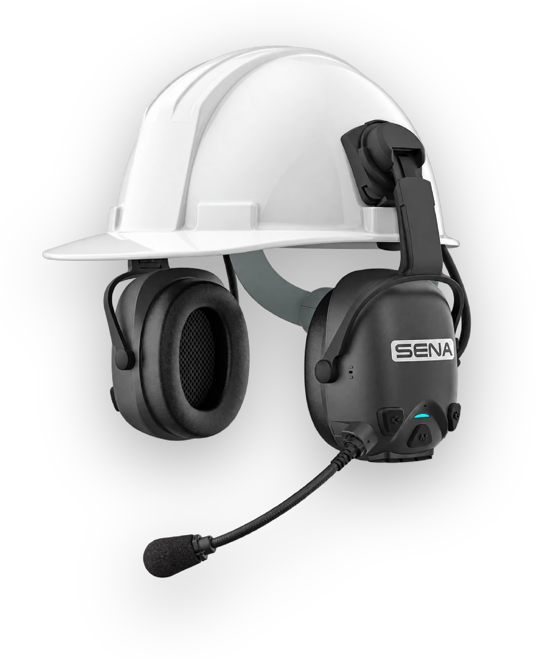 Casco con cuffie e microfono per comunicare sul campo.